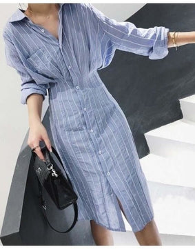 Striped Button-Down Collar Dress