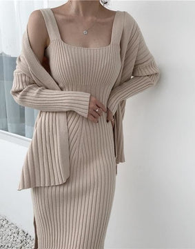 Knit Cardigan Two-Piece Dress