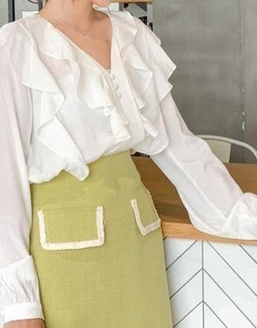 Ruffled V-Neck Blouse